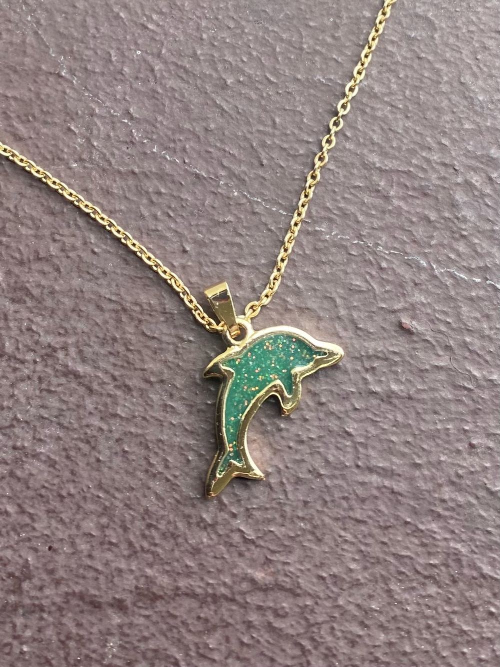 Lab-Created Opal Dolphin Charm/Pendant Stainless Steel Gold-Tone Necklace